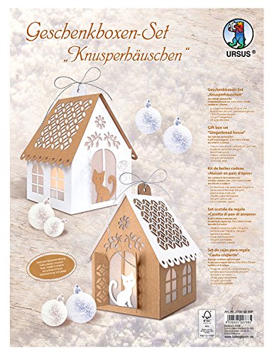 Ursus 27900099F - Geschenkboxen Set, Knusperhäuschen, Set für 6 Geschenkboxen in 2 verschiedenen Farben, ca. 7 x 10,4 x 7 cm, gelasert und genutet, inklusive Bastelanleitung von Ursus