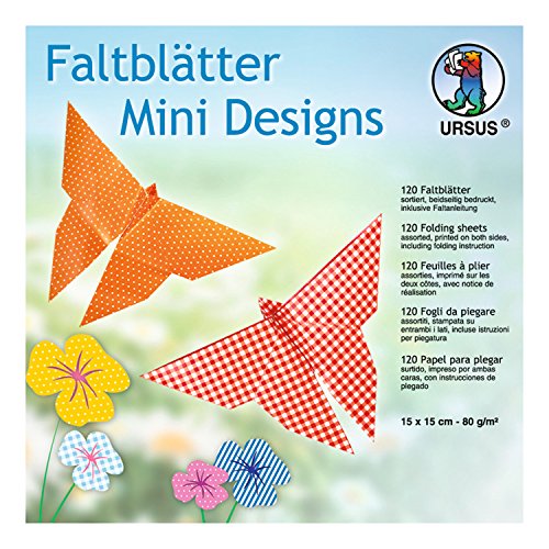 Ursus 2975599F Faltblätter Mini ca. 15 x 15 cm, 80 g/qm, 120 Blatt Sortiert in 10 Farben und 3 Designs, bunt von Ursus