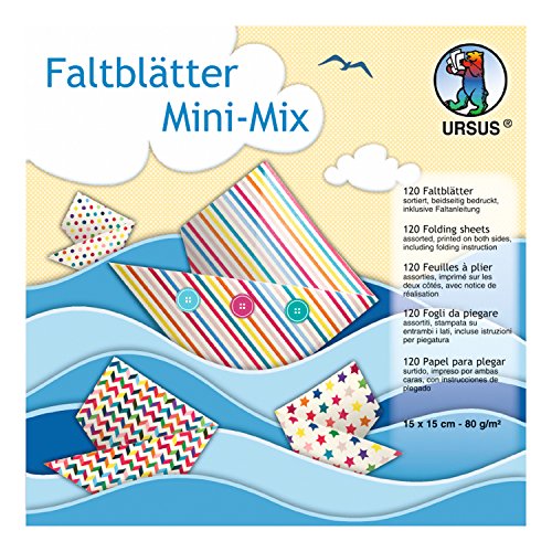 Ursus 3005599F - Faltblätter Mini Mix, ca. 15 x 15 cm, 80 g/qm, 120 Blatt, sortiert in 10 Designs, mehrfarbig von Ursus