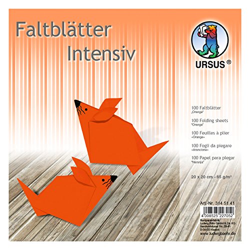 Ursus 3145141 - Faltblätter Uni intensiv, orange, ca. 20 x 20 cm, 65 g/qm, 100 Blatt, aus Plakatpapier, durchgefärbt, für kleine und große Origami Künstler, ideal für vielseitige Bastelarbeiten von Ursus