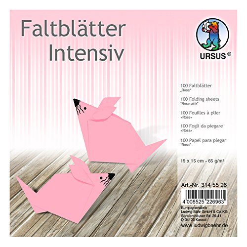 Ursus 3145526 - Faltblätter Uni intensiv, rosa, ca. 15 x 15 cm, 65 g/qm, 100 Blatt, aus Plakatpapier, durchgefärbt, für kleine und große Origami Künstler, ideal für vielseitige Bastelarbeiten von Ursus