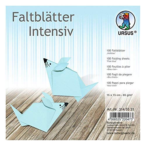 Ursus 3145531 - Faltblätter Uni intensiv, hellblau, ca. 15 x 15 cm, 65 g/qm, 100 Blatt, aus Plakatpapier, durchgefärbt, für kleine und große Origami Künstler, ideal für vielseitige Bastelarbeiten von Ursus