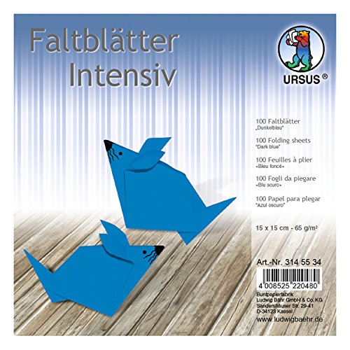 Ursus 3145534 - Faltblätter Uni intensiv, dunkelblau, ca. 15 x 15 cm, 65 g/qm, 100 Blatt, aus Plakatpapier, durchgefärbt, für kleine und große Origami Künstler, ideal für vielseitige Bastelarbeiten von Ursus