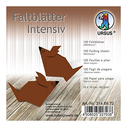 Ursus 3146872 - Faltblätter Uni intensiv, mittelbraun, ca. 10 x 10 cm, 65 g/qm, 100 Blatt, aus Plakatpapier, durchgefärbt, für kleine und große Origami Künstler, ideal für vielseitige Bastelarbeiten von Ursus