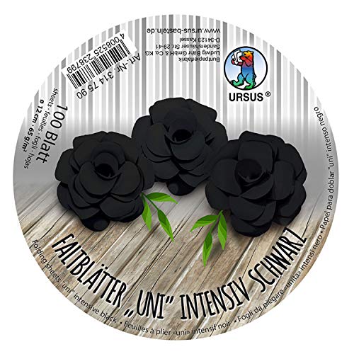 Ursus 3147590 - Faltblätter Rund Uni intensiv, schwarz, 100 Blatt, aus Plakatpapier, 65 g/qm, Durchmesser ca. 12 cm, durchgefärbt, ideal zum Falten von Papierblüten und blumen von Ursus