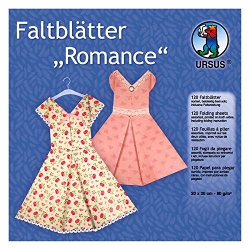 Ursus 3255199 - Faltblätter Romance, 80 g/qm, ca. 20 x 20 cm, 120 Blatt in 10 verschiedenen Designs, beidseitig bedruckt, inklusive Faltanleitung, ideale Grundlage für kreative Bastelarbeiten von Ursus