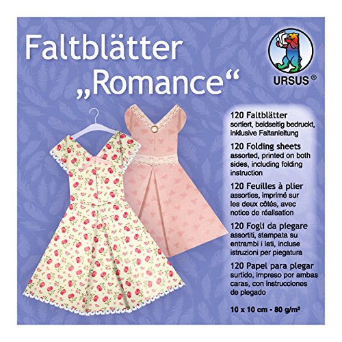 Ursus 3256899 - Faltblätter Romance, 80 g/qm, ca. 10 x 10 cm, 120 Blatt in 10 verschiedenen Designs, beidseitig bedruckt, inklusive Faltanleitung, ideale Grundlage für kreative Bastelarbeiten von Ursus