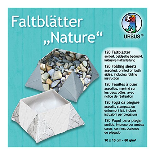 Ursus 3266899 - Faltblätter Nature, 80 g/qm, ca. 10 x 10 cm, 120 Blatt in 10 verschiedenen Designs, beidseitig bedruckt, inklusive Faltanleitung, ideale Grundlage für kreative Bastelarbeiten von Ursus