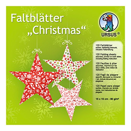 Ursus 3295599F - Faltblätter Christmas, ca. 15 x 15 cm, 80 g/qm, sortiert in 10 Designs, 120 Blatt von Ursus