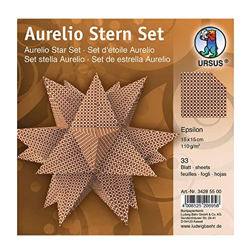 Ursus 34285500 - Faltblätter Aurelio Stern Epsilon, weiß / kupfer, 33 Blatt, aus Shimmer Papier 110 g/qm, ca. 15 x 15 cm, Vorderseite mit Veredelung, ideal als Weihnachtsdeko von Ursus