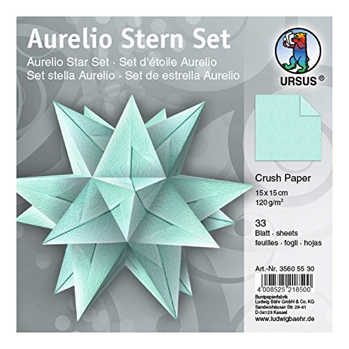 Ursus 35605530 - Faltblätter Aurelio Stern Crush Paper, mint, 33 Blatt, aus Papier 120 g/qm, ca. 15 x 15 cm, beidseitig bedruckt, einseitig mit Metallic Effekt, ideal als Weihnachtsdeko von Ursus