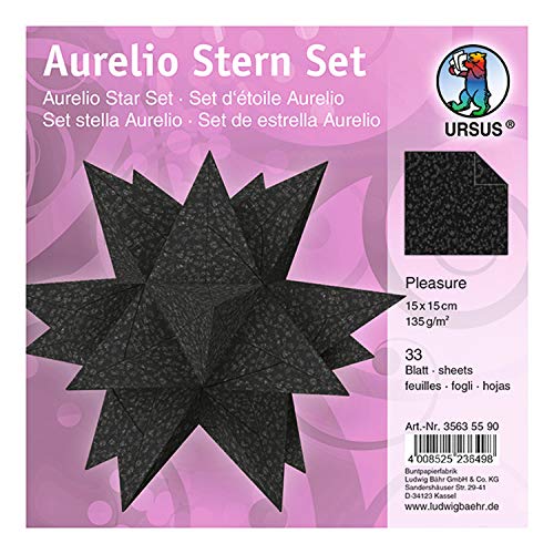 Ursus 35635590 - Faltblätter Aurelio Stern Pleasure, schwarz, 33 Blatt, aus Papier 135 g/qm, ca. 15 x 15 cm, beidseitig bedruckt, ideal als Weihnachtsdeko von Ursus