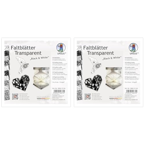 Ursus 38065504 - Faltblätter Transparent "Black & White" 115 g/m², 50 Faltblätter 15 x 15 cm, einseitig bedruckt (Packung mit 2) von Ursus