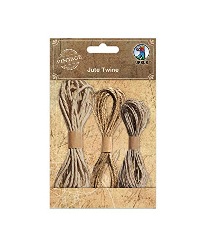 Ursus 40600001 - Jute Twine, Kordel in verschiedenen Stärken und Längen, 3 Stück, ideal als Geschenkband, für Dekorationen und Kartengestaltung von Ursus