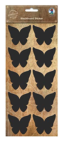 Ursus 41010002 - Blackboard Sticker, Schmetterling, matt schwarz, beschreibbar mit Kreide, Speckstein und Buntstiften, abwaschbar, selbstklebend, 2 Stickerbogen ca. 12 x 36 cm von Ursus