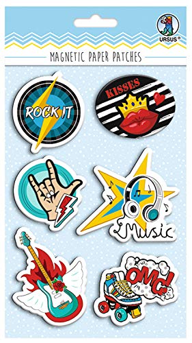 Ursus 43010004 - Magnetic Paper Patches Rockstar, zum Markieren, Haftmagnete, 6 in 6 verschiedene Designs, ideal um die Einkaufsliste oder Bilder und Fotos an magnetische Oberflächen zu befrestigen von Ursus