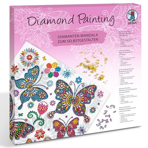 Ursus 43520009F - Diamond Painting Mandala Set 9, Bastelset mit Leinwand und Steinen in Rot-, Gelb- und Blautönen von Ursus