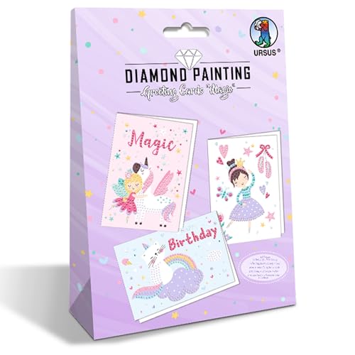 Ursus 43540001F - Diamond Painting Greeting Cards "Magic", Bastelset für Kinder zum kreativen Gestalten von Grußkarten, 3 Stück, DIN B6 von Ursus