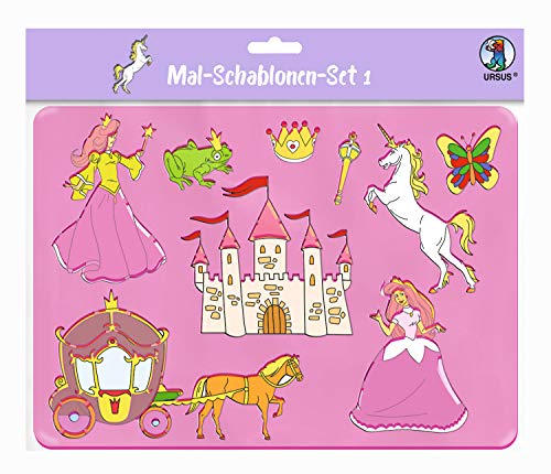 Ursus 44100001 - Mal Schablonen Set 1, bunt, für Kinder, 6 transparente Schablonen ca. 26,8 x 18,9 x 0,2 cm, mit unterschiedlichen Motiven, aus Kunststoff, 6 farbige Motivvorlagen von Ursus