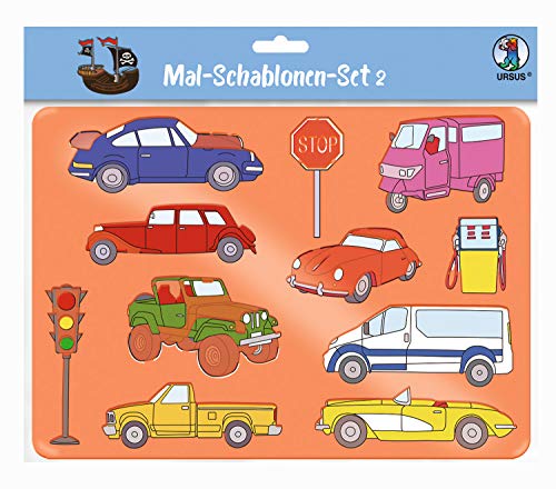 Ursus 44100002 - Mal Schablonen Set 2, bunt, für Kinder, 6 transparente Schablonen ca. 26,8 x 18,9 x 0,2 cm, mit unterschiedlichen Motiven, aus Kunststoff, 6 farbige Motivvorlagen von Ursus