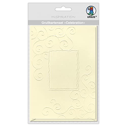 Ursus 55760003 - Grußkartenset Celebration Ranken, 5 Karten mit Kuverts, creme, ca. 12,5 x 18 cm, zur individuellen Kartengestaltung von Ursus