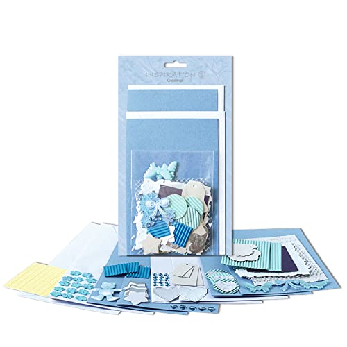 Ursus 56100003 - Grußkartenset Greetings Blue, 2 x 2 Kartenformate mit Kuverts, 100 Klebestickern, zur individuellen Kartengestaltung von Ursus