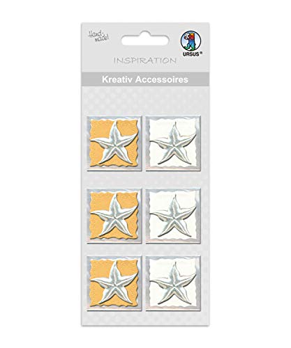 Ursus 564000118 - Kreativ Accessoires, Seestern, 6 Stück, selbstklebend, aus verschiedenen hochwertigen Materialien, zum Verzieren und Dekorieren von Scrapbooking, Karten und Geschenke von Ursus