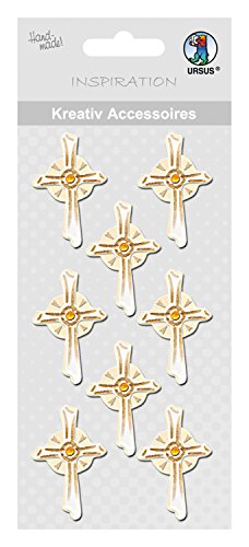 Ursus 564000217 - Kreativ Accessoires, Kreuz 1, silber, 8 Stück, selbstklebend, aus verschiedenen hochwertigen Materialien, zum Dekorieren von Karten und Geschenke von Ursus