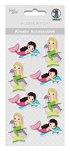 Ursus 564000355F - Kreativ Accessoires Meerjungfrau 2, selbstklebend, zum Verzieren von Karten, Fotoalben und Geschenken sowie für Scrapbooking Projekte, 8 Stück mit hübschen Mermaid Motiv von Ursus