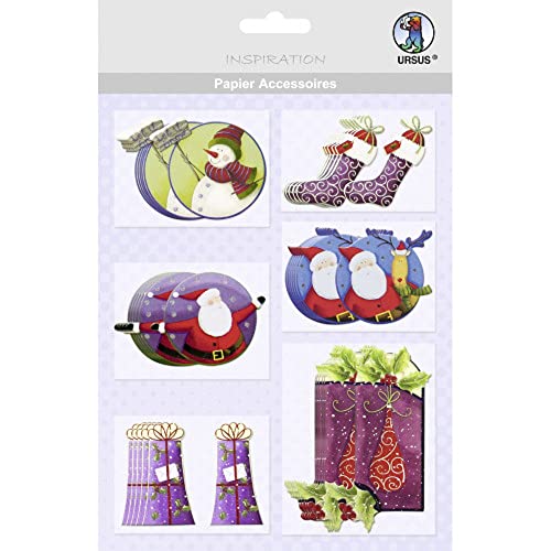 Ursus 56500028 - Papier Accessoires weihnachtliche Motive 28, 36 Stück in 6 verschiedenen Motiven, einseitig bedruckt und veredelt, ideal zur Verzierung von Karten, Scrapbooking und Geschenken von Ursus