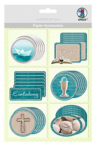 Ursus 56500067 - Papier Accessoires Prayer, christliche Symbole, 36 Stück in 6 verschiedene Motiven, einseitig bedruckt und veredelt, ideal zur Verzierung von Karten, Scrapbooking und Geschenken von Ursus