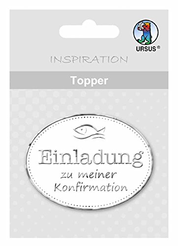 Ursus 56690008 - Topper Einladung zu meiner Konfirmation, weiß/silber, 8 Stück, ca. 6,5 x 7,6 cm, aus hochwertigen Materialien, mit edlem Perleffekt, Folienveredelt in silber, zum Verzieren von Karten von Ursus