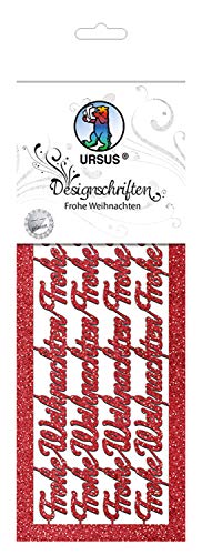 Ursus 57530001 - Designschriften, Frohe Weihnachten, rubinrot, ca. 27 x 10 cm, 330 g/qm, 2 Bogen, aus Glitterkarton, gelasert von Ursus