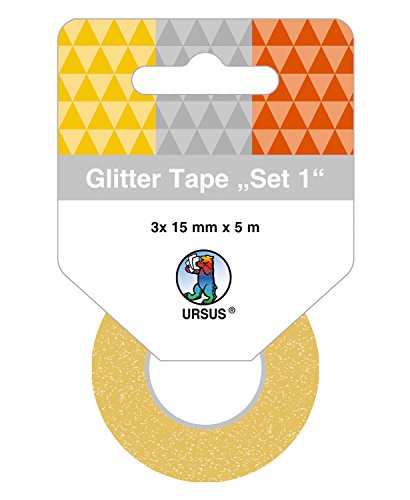 Ursus 58830001 - Glitter Tape Set, gold/silber/kupfer, 3 Rollen, ca. 15 mm x 5 m, Klebeband aus Papier, mit Glitter veredelt, lösungsmittel und säurefrei, ideal für vielseiitige Bastelarbeiten von Ursus