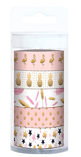 Ursus 58870001 - Masking Tape Set, Tropic, gold, Klebeband aus Papier, ca. 15 mm x 10 m, 5 Stück, einseitig bedruckt, teilweise folienveredelt, lösungsmittel und säurefrei, ideal für Scrapbooking von Ursus