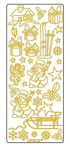 Ursus 59300064 - Kreativ Sticker, X Mas, gold, 5 Blatt, selbstklebend, Ideal zur Kartengestaltung und zum Dekorieren von Geschenken, Stickerbogen ca. 10 x 23 cm von Ursus