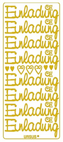 Ursus 59300077 - Kreativ Sticker, Einladung groß, gold, 5 Blatt, selbstklebend, Ideal zur Kartengestaltung und zum Dekorieren von Geschenken, Stickerbogen ca. 10 x 23 cm von Ursus