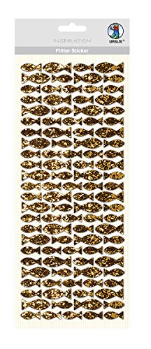 Ursus 59490002 - Flitter Sticker, Fisch, gold, ca. 12 x 29 cm, Folienstoff Sticker, selbstklebend, ideal geeignet für Scrapbooking, Kartengestaltung und zur Dekoration von Ursus