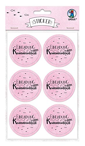 Ursus 59510009F - Sticker Einladung zu meiner Kommunion, rosa, 24 Stück, selbstklebend, Durchmesser ca. 4,8 cm, ideal für Scrapbookung, Kartengestaltung und zur Dekoration von Ursus