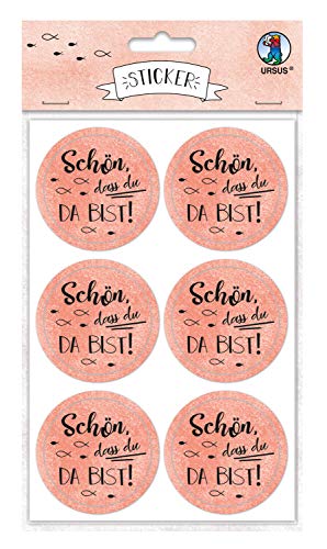 Ursus 59510014F - Sticker Schön, dass du da bist, koralle, 24 Stück, selbstklebend, Durchmesser ca. 4,8 cm, ideal für Scrapbookung, Kartengestaltung und zur Dekoration von Ursus