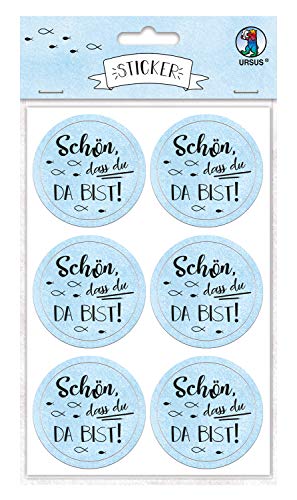 Ursus 59510017F - Sticker Schön, dass du da bist, hellblau, 24 Stück, selbstklebend, Durchmesser ca. 4,8 cm, ideal für Scrapbookung, Kartengestaltung und zur Dekoration von Ursus