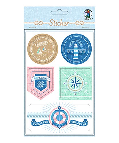 Ursus 59520003F - Sticker Maritim, 24 Stück in verschiedenen Größen und Motiven, einseitig bedruckt, selbstklebend, ideal zum Verzieren von Karten, Scrapbooking und Geschenken von Ursus