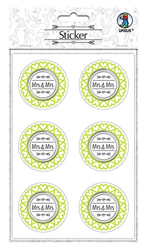 Ursus 59530002F - Sticker Hochzeit, 24 Stück, Aufkleber mit Schriftzug Mr & Mrs, selbstklebend, folienveredelt, Durchmesser ca. 4,8 cm, ideal zum Verzieren von Karten, Scrapbooking, und Geschenken von Ursus