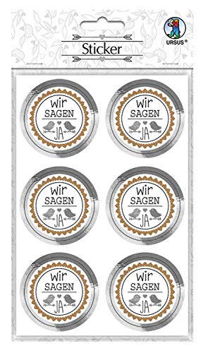 Ursus 59530004F - Sticker Hochzeit, 24 Stück, Aufkleber mit Schriftzug Wir sagen JA, selbstklebend, folienveredelt, Durchmesser ca. 4,8 cm, ideal zum Verzieren von Karten, Scrapbooking, und Geschenken von Ursus