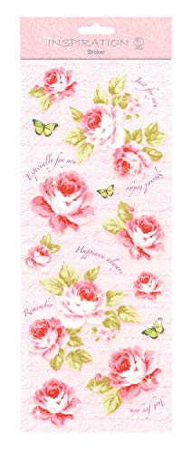 Ursus 59700007 - Flat Sticker, Flowers, rosa, flache gut haftende Sticker, teilweise mit Glittereffekt, selbstklebend, zum Verzieren von Grußkarten, Scrapbooking und für andere Bastelarbeiten von Ursus