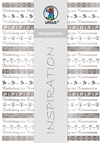 Ursus 60804602 - Designkarton, Bordüren, Kommunion, DIN A4, 200 g/qm, 5 Blatt, mit Banderole, Vorderseite mit Heißfolie in silber veredelt, ideal für kreatives Basteln von Ursus