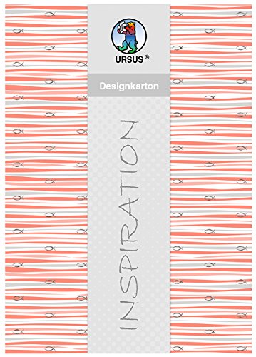 Ursus 62154602 - Designkarton Jesus Orange, Streifen, DIN A4, 200 g/qm, 5 Blatt mit Banderole, einseitig bedruckt, folienveredelt in silber, ideal für kreatives Basteln von Ursus