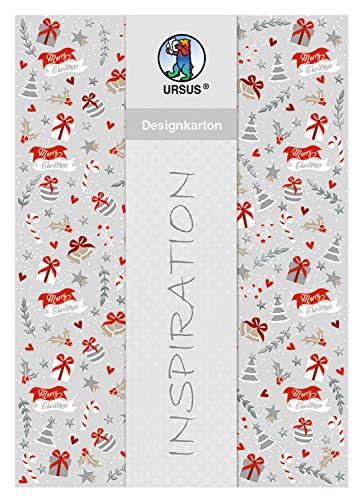 Ursus 62394601F - Designkarton, Marry Christmas, DIN A4, 5 Blatt, 200 g/qm, einseitig bedruckt, folienveredelt in silber, Motiv 01, ideal für weihnachtliche Bastelarbeiten von Ursus