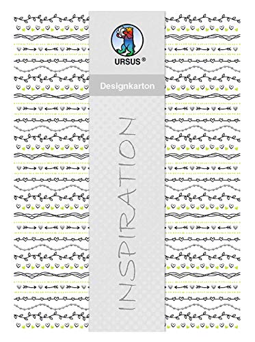 Ursus 62434603F - Designkarton Hochzeit, weiß, DIN A4, 200 g/qm, 5 Blatt, mit Banderole, einseitig bedruckt, folienveredelt in silber, verschiedene Muster, ideal für vielerlei Bastelarbeiten von Ursus