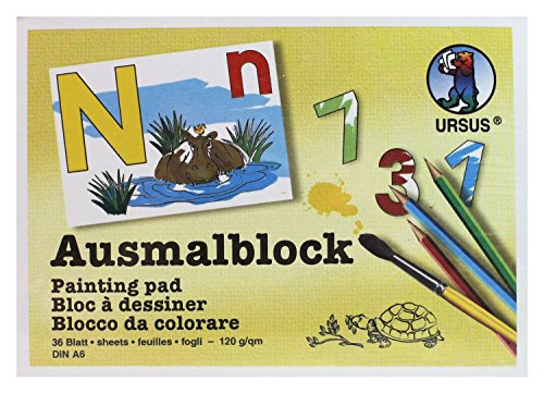 Ursus 6410099 - Ausmalblock, Buchstaben und Zahlen, DIN A6, 36 Blatt, für Jungen und Mädchen, ideal für Kinder im Kindergarten, Vorschule oder in der Grundschule von Ursus